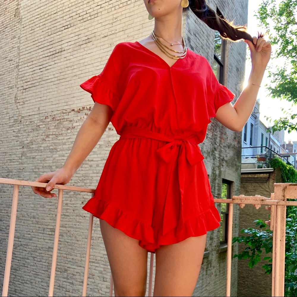 DO + BE Collection Red Ruffle Romper NWT